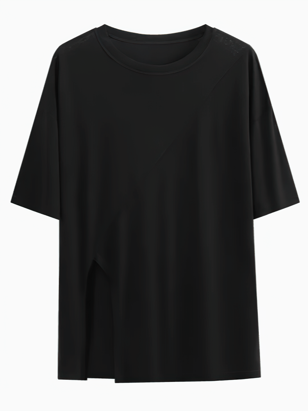 Alt Tag: Women's Loose T-Shirt Yoga Tee with Open Hem Split - SF4372 black loose-fit breathable yoga tee with side split hem