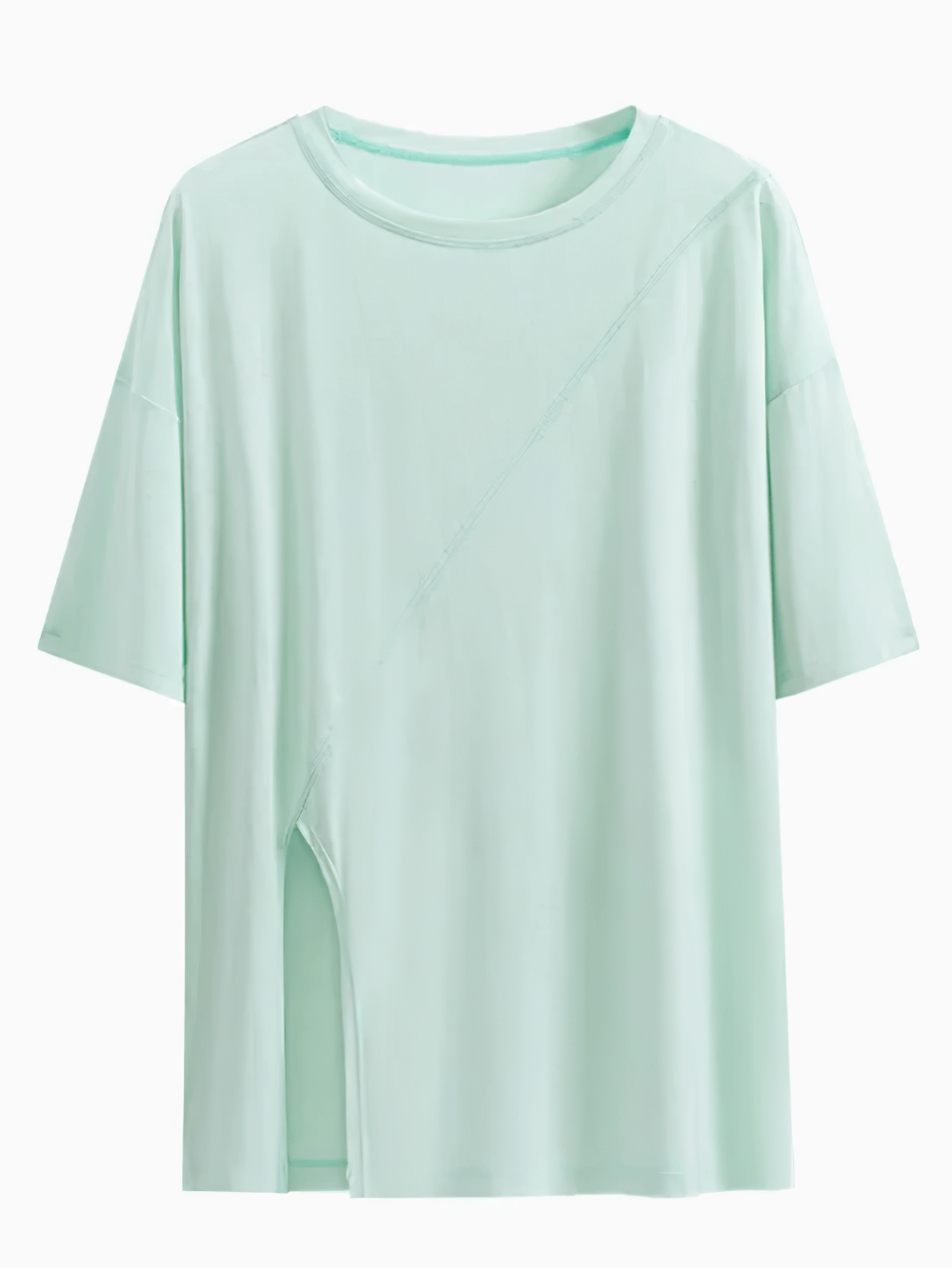 Alt Tag: Women's Loose T-Shirt Yoga Tee with Open Hem Split - SF4372 mint green loose breathable yoga tee with side split hem