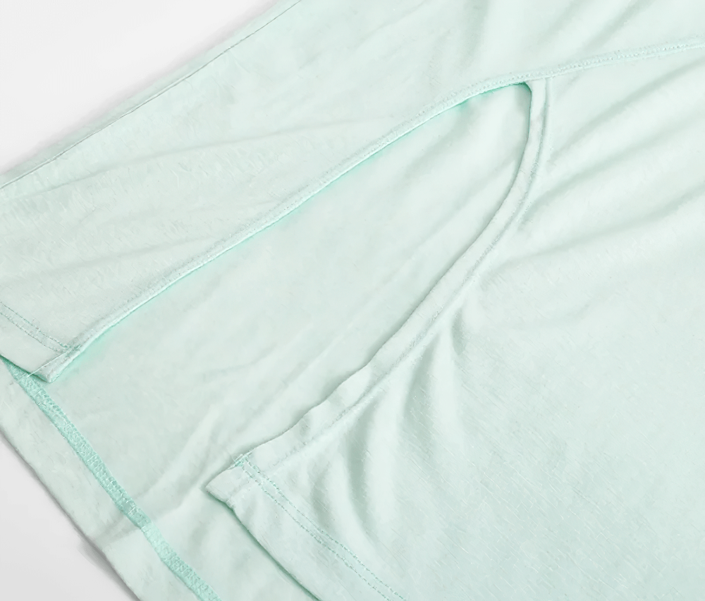 Alt Tag: Women's Loose T-Shirt Yoga Tee with Open Hem Split - SF4372 mint green open hem side split detail, lightweight breathable fabric