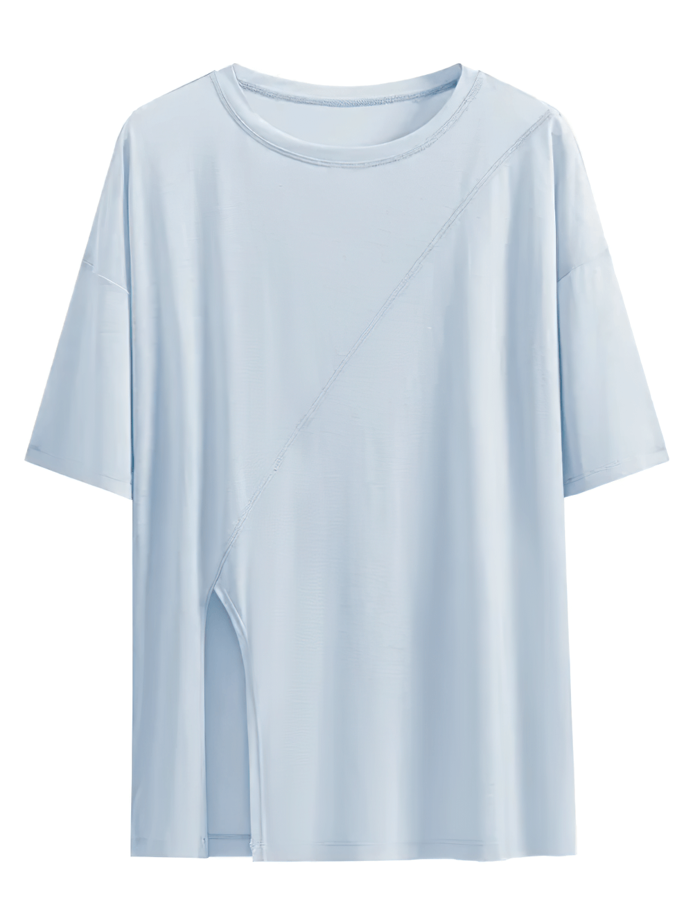 Alt Tag: Women's Loose T-Shirt Yoga Tee with Open Hem Split - SF4372 light blue breathable loose-fit yoga tee with side split hem