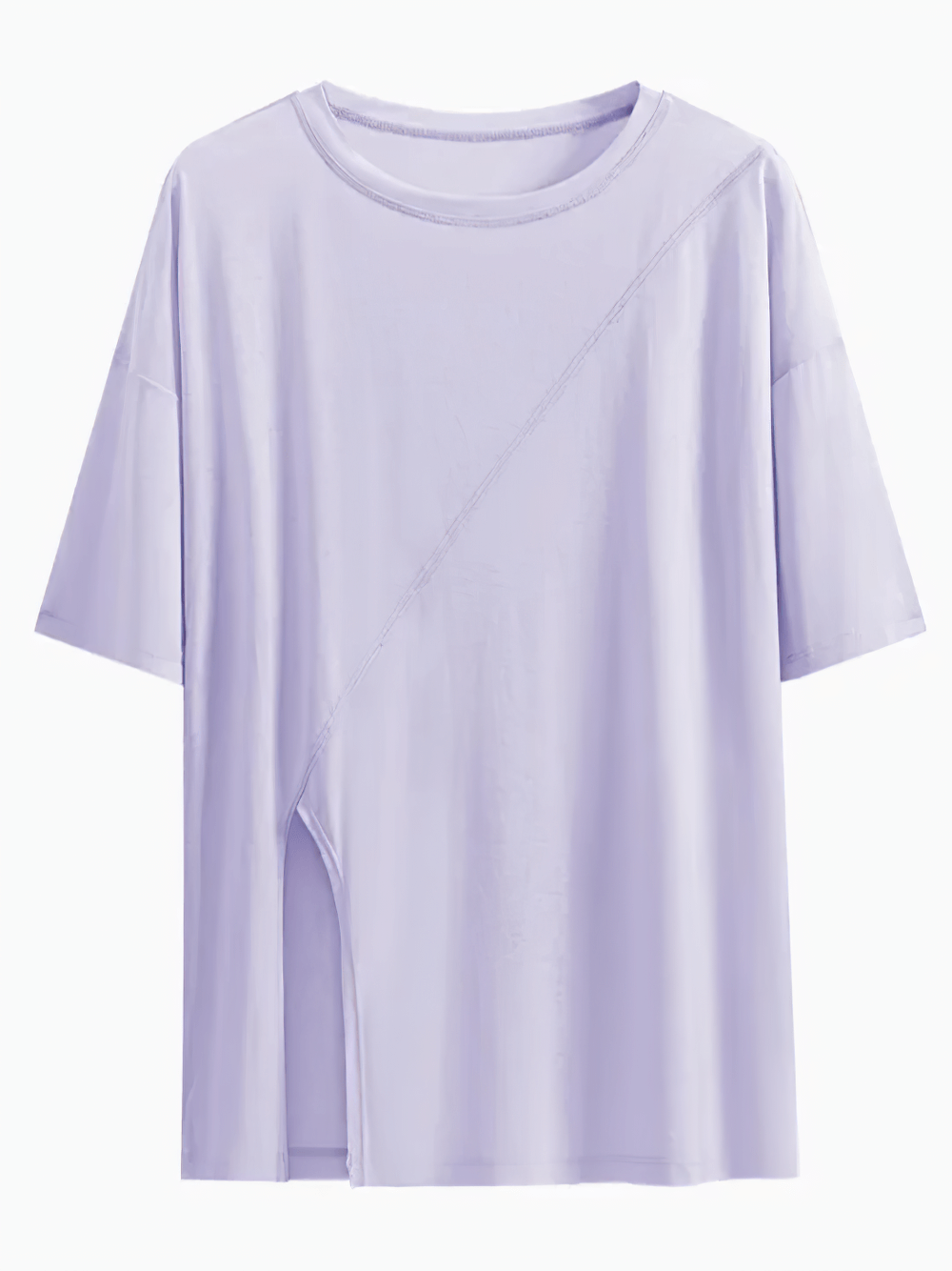 Alt Tag: Women's Loose T-Shirt Yoga Tee with Open Hem Split - SF4372 lavender loose-fit breathable yoga tee with side split hem
