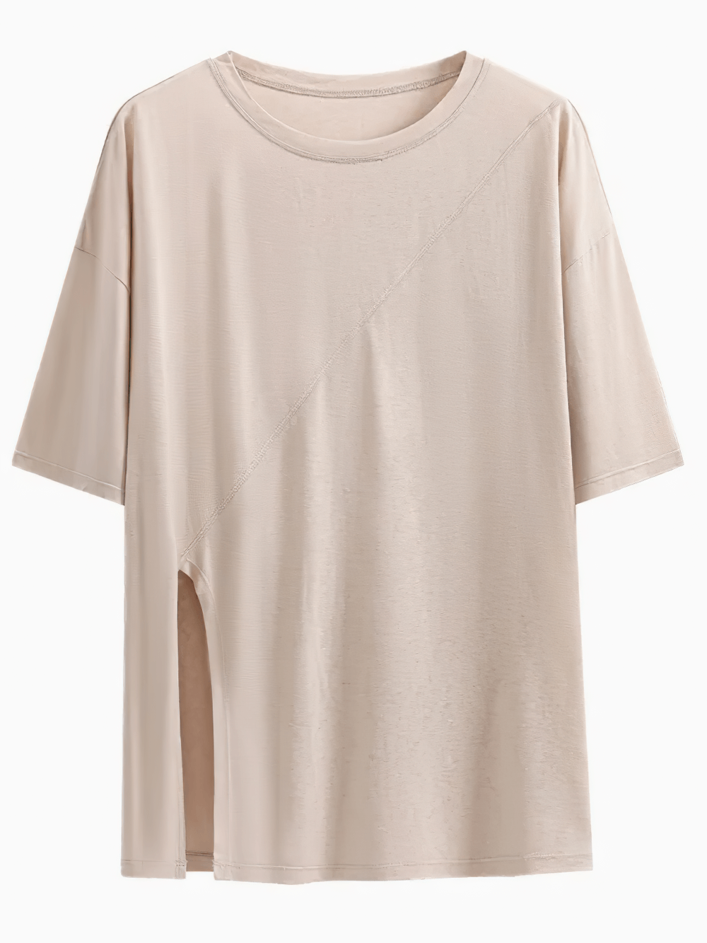 Alt Tag: Women's Loose T-Shirt Yoga Tee with Open Hem Split - SF4372 apricot loose breathable yoga tee with side split hem