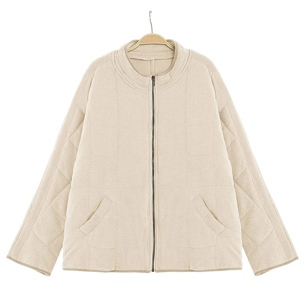 Women's loose warm stand collar jacket with zipper in beige - stylish and cozy winter wear SF1618 by "Your Brand".