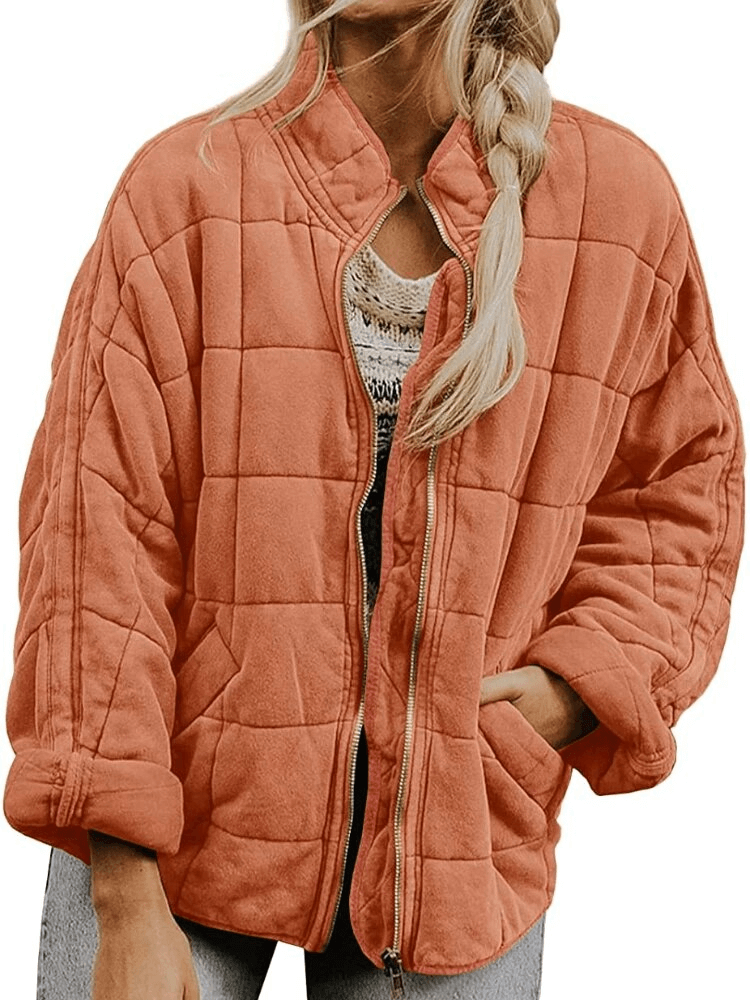 Lockere warme Damenjacke mit Stehkragen und Reißverschluss – SF1618