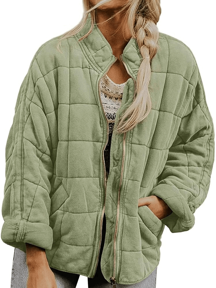 Lockere warme Damenjacke mit Stehkragen und Reißverschluss – SF1618