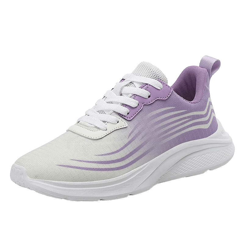 Women's Mesh Breathable Flexible Sneakers in white and purple with slip-on design for sports, featuring a durable PVC outsole, style SF1708.