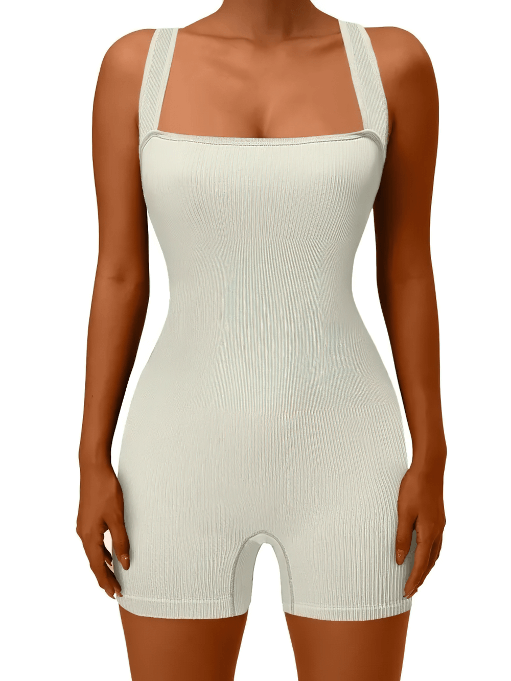 Alt Tag: Women's One Piece Tank Gym Exercise Jumpsuit - SF4306 ribbed sleeveless yoga romper, sculpted fit stretchy workout jumpsuit