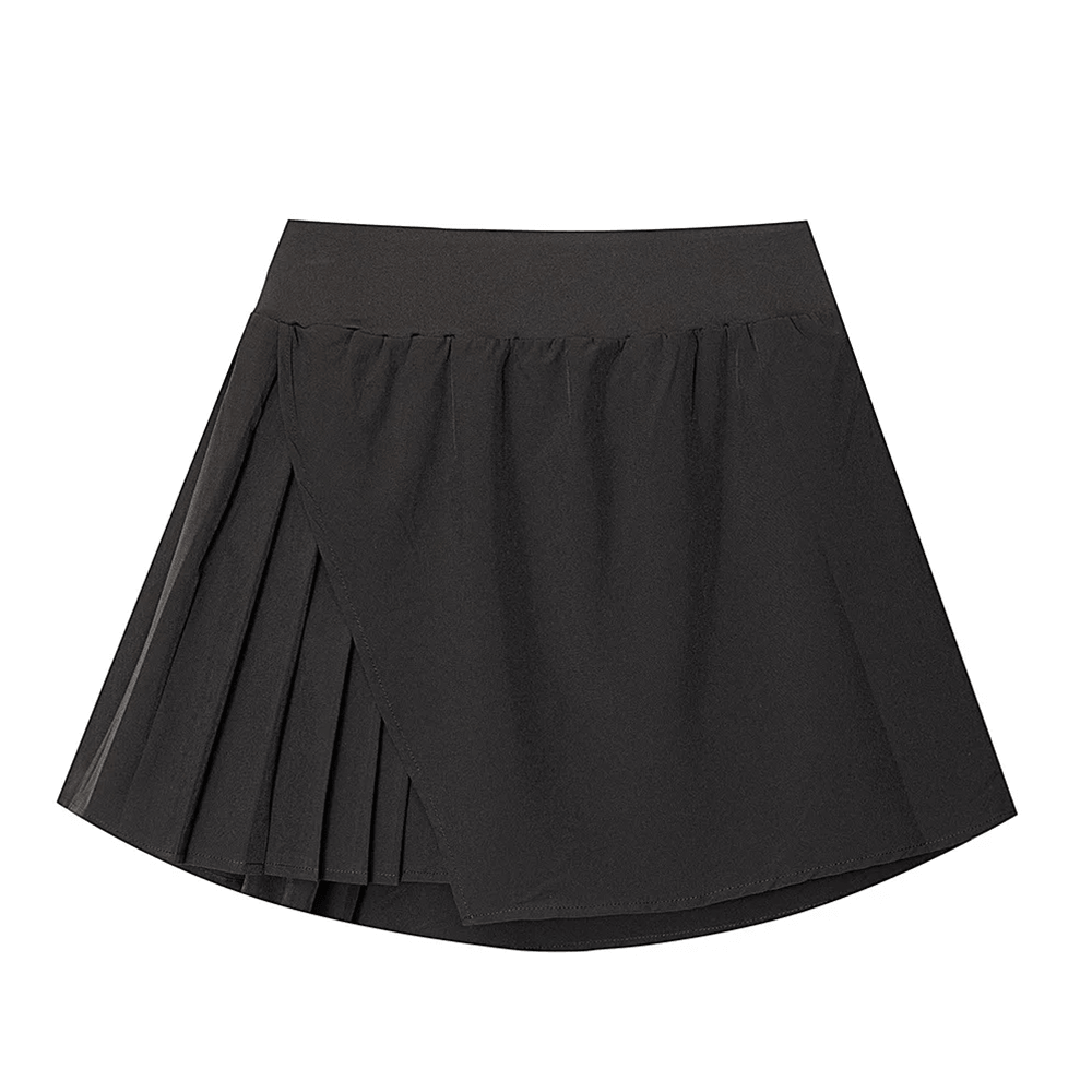 Women's Pleated Sports Skort With Hidden Shorts - SF4571 in black with stylish pleated design.