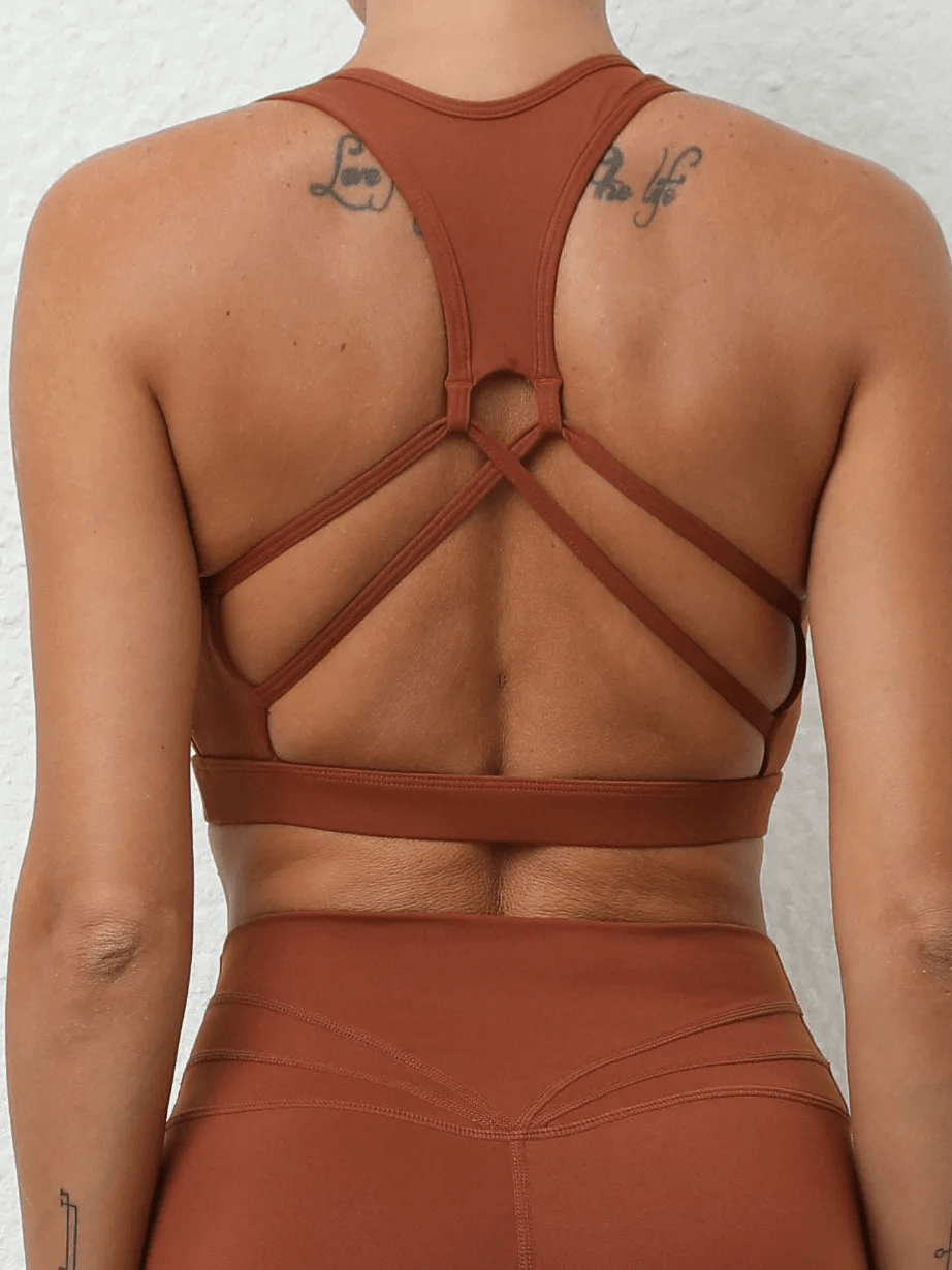 Alt Tag: Women's Push Up Sports Bra with Strappy Back Design - SF4425 strappy back fitness training bra for running gym yoga workout