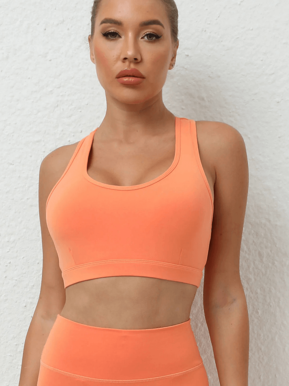 Women's Push Up Sports Bra with Strappy Back Design - SF4425 orange push-up sports bra for gym, running & yoga with sleek strappy style