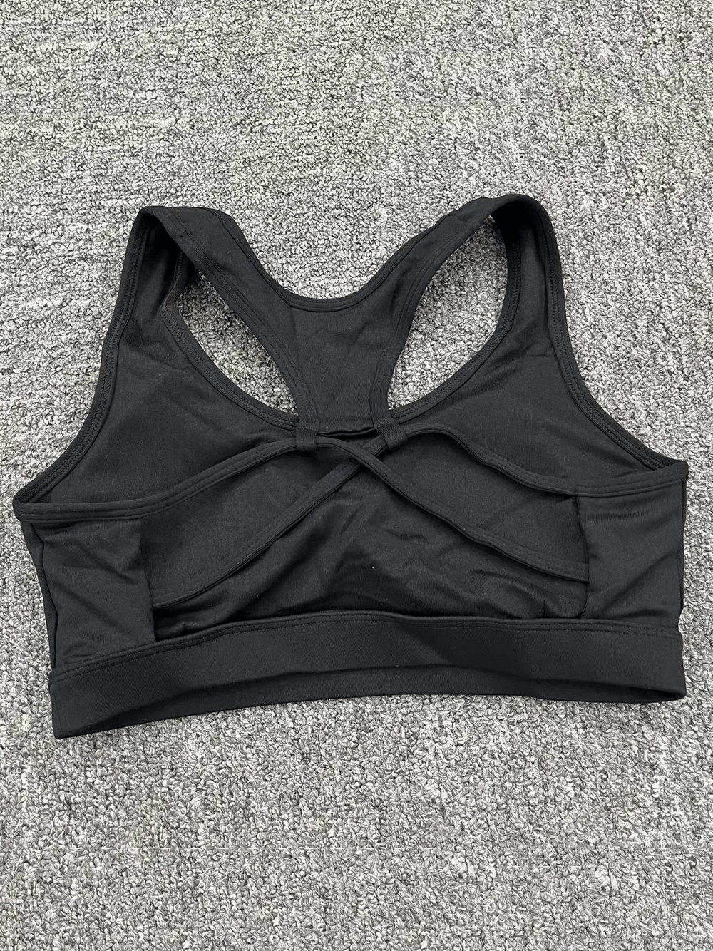 Alt Tag: Women's Push Up Sports Bra with Strappy Back Design - SF4425 black strappy back fitness training bra for running gym yoga