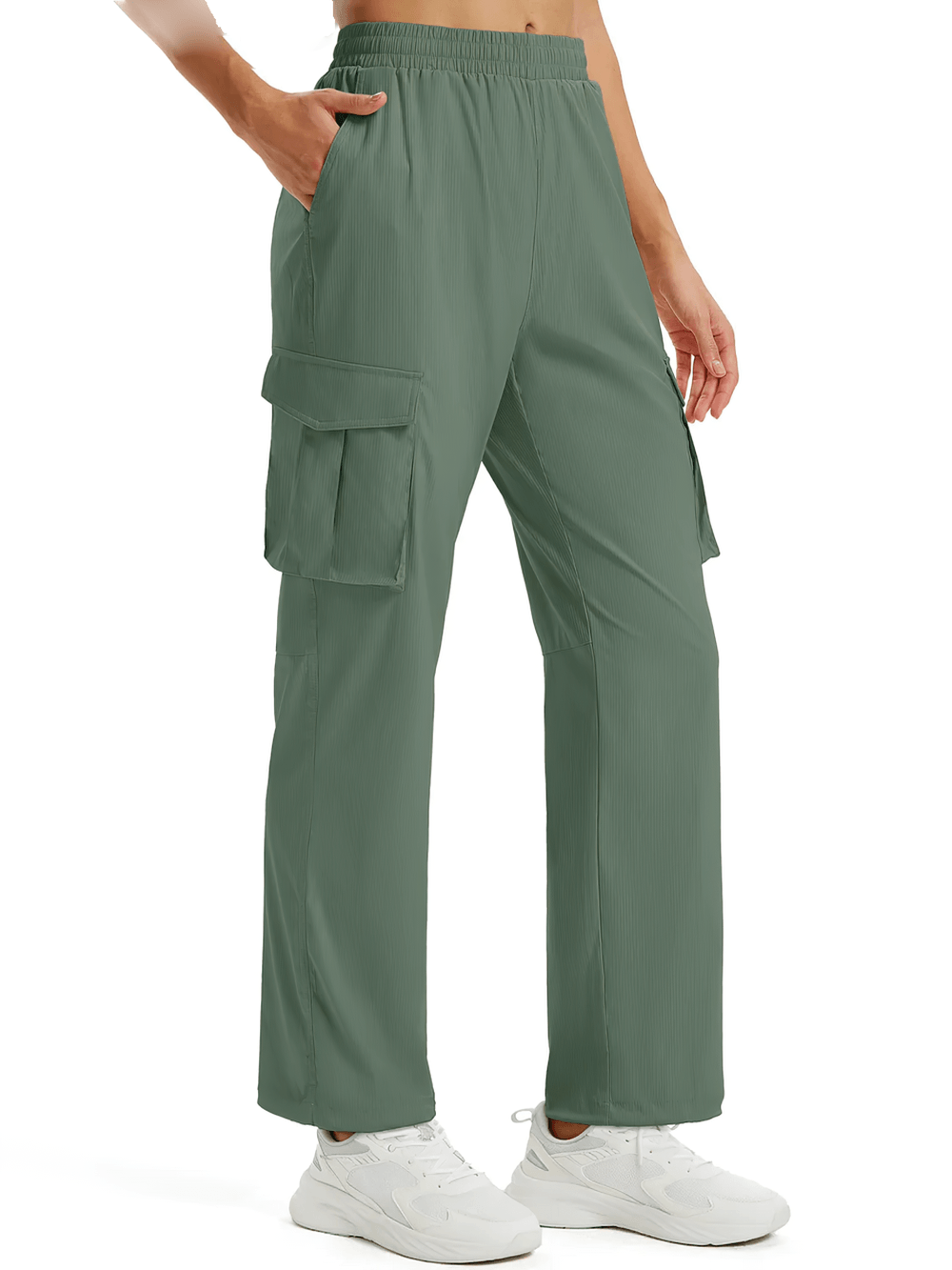 Alt Tag: Women's Quick Dry Cargo Hiking Pants with Pockets - SF4500 green lightweight quick-dry cargo pants with pockets, elastic waist