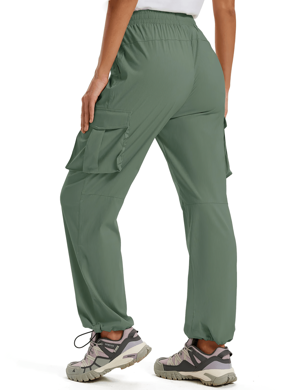 Alt Tag: Women's Quick Dry Cargo Hiking Pants with Pockets - SF4500 back view, lightweight quick-dry cargo pants with pockets and drawcord hems