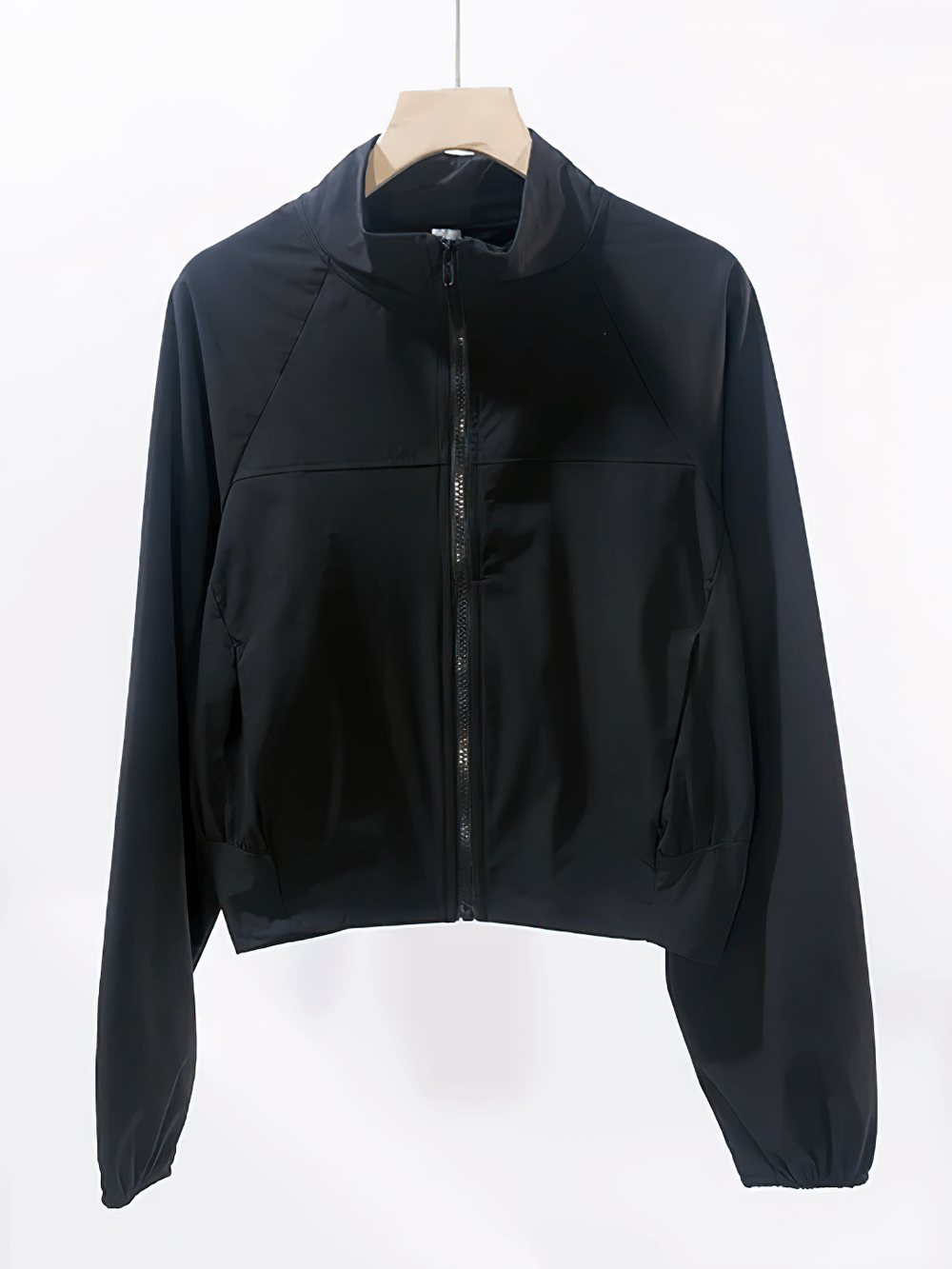Women's Quick-Dry Running Windproof Zip Jacket - SF4083 in black with stand collar and long sleeves for a sleek, sporty look.