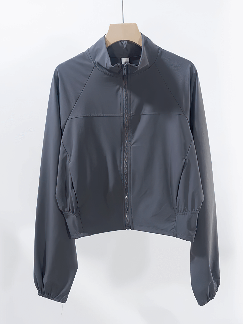 Women's Quick-Dry Running Windproof Zip Jacket - SF4083 in grey, featuring a sleek stand collar and lightweight long sleeves for athletic style.