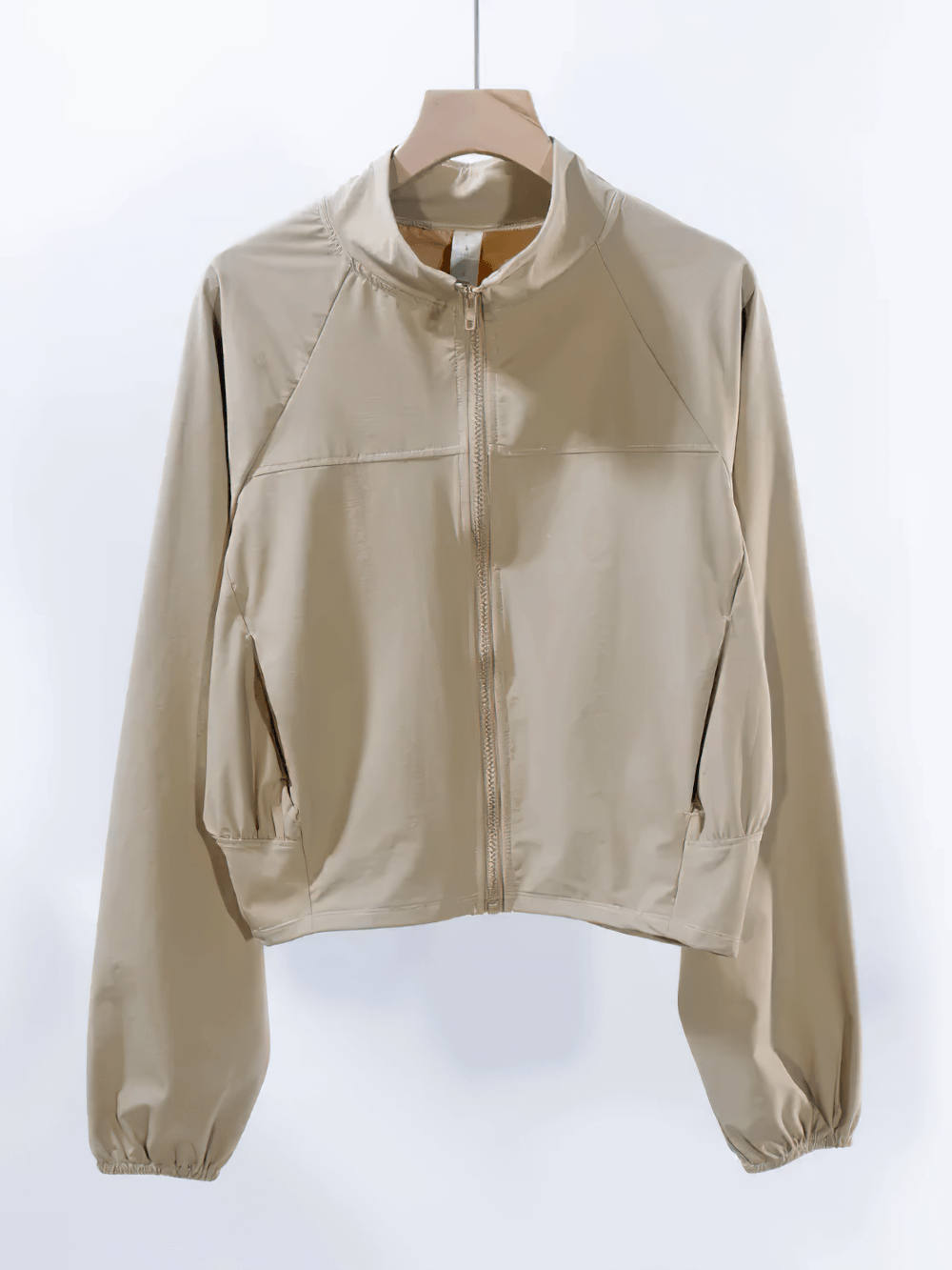 Women's Quick-Dry Running Windproof Zip Jacket - SF4083 in beige, featuring a stand collar for a sleek and sporty look.