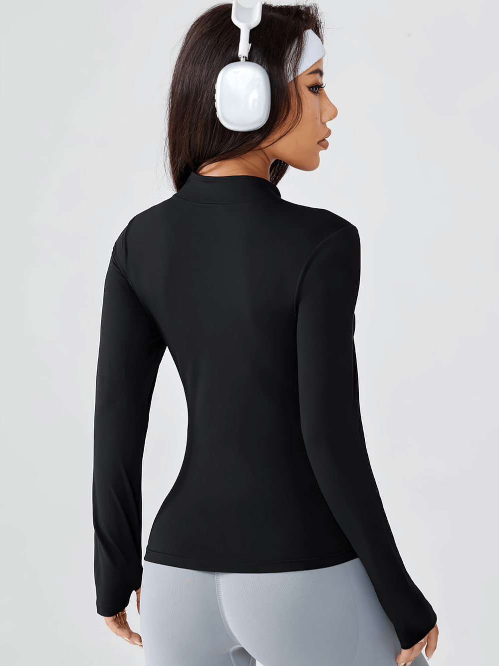 Back view of Women's Running Zip Front Slim Fit Sports Jacket - SF4234, black, long sleeve, perfect for yoga and outdoor activities.
