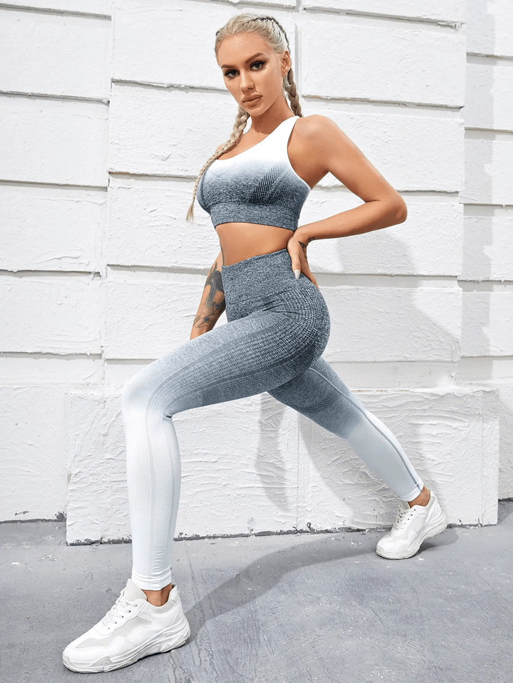 Alt Tag: Women's Seamless Ombre Gym Yoga Set with Leggings - SF4312 seamless sports bra and high waist leggings ombre activewear set
