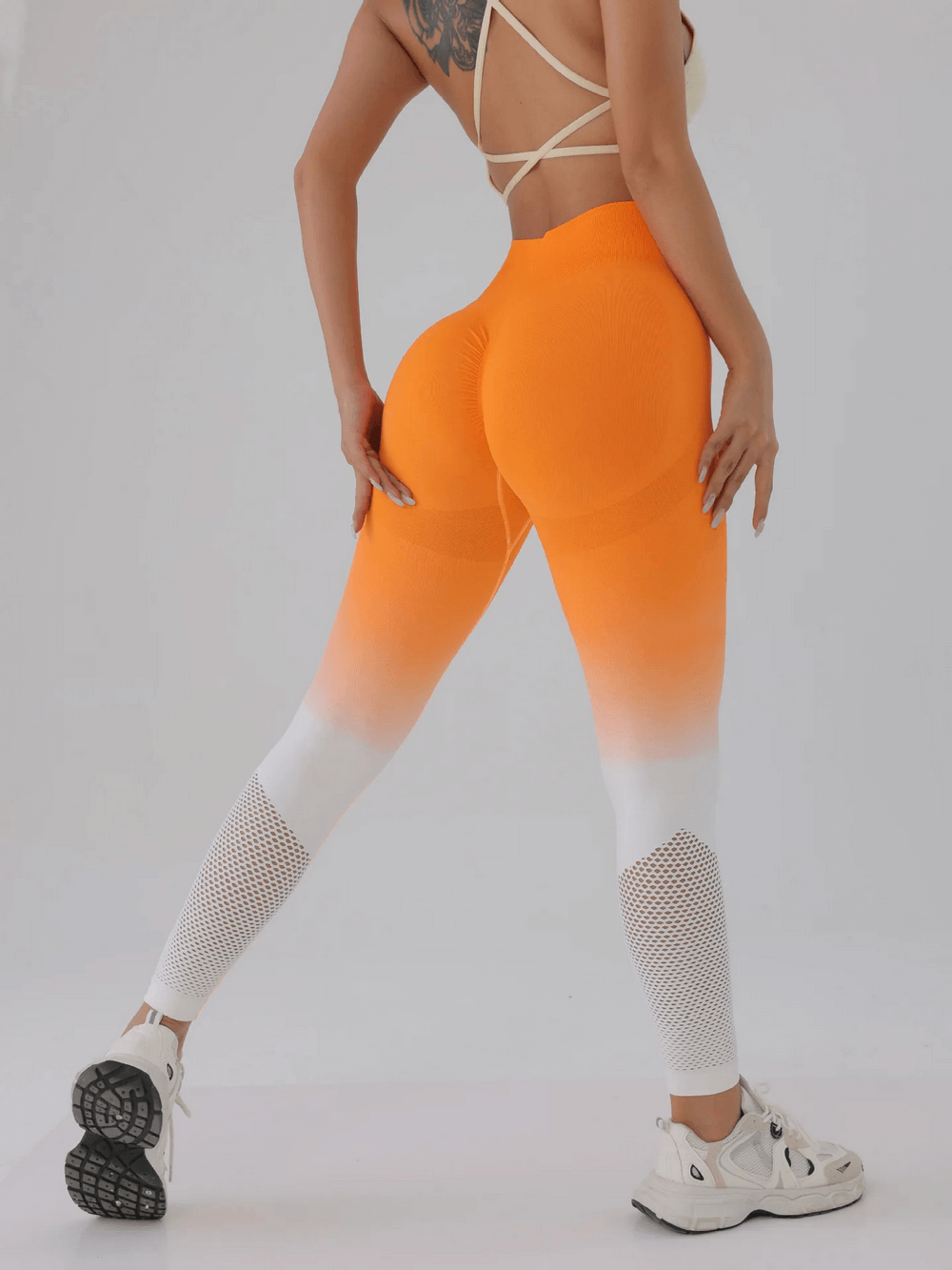 Women's Seamless Ombre High Waist Mesh Leggings - SF3998 with hip-lifting design and breathable mesh, perfect for workouts and yoga.