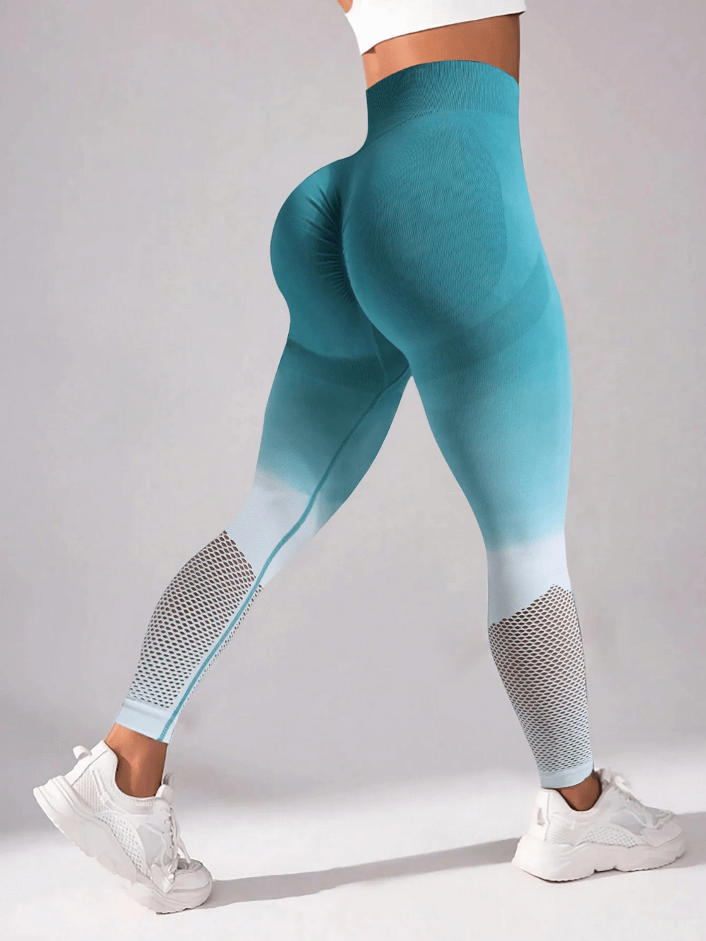 Women's Seamless Ombre High Waist Mesh Leggings - SF3998 showcasing high stretch and hip lift design with breathable mesh calves.
