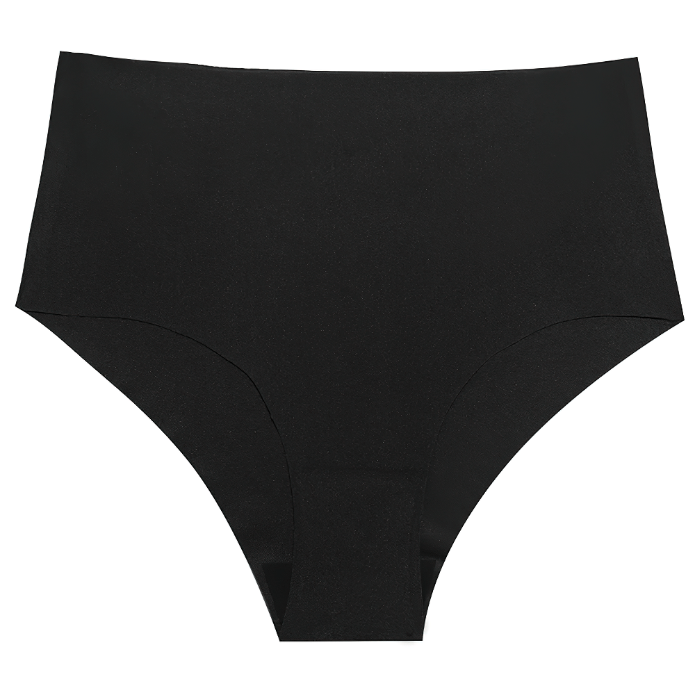 Women's Seamless Satin High Waist Panties SF2504 in black, breathable full coverage briefs with a sleek, soft finish for daily wear.