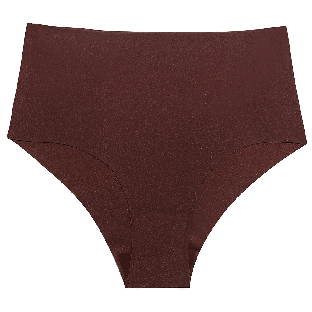 Women's seamless satin high-waist panties in brown, breathable and full coverage briefs for a smooth silhouette, SF2504.