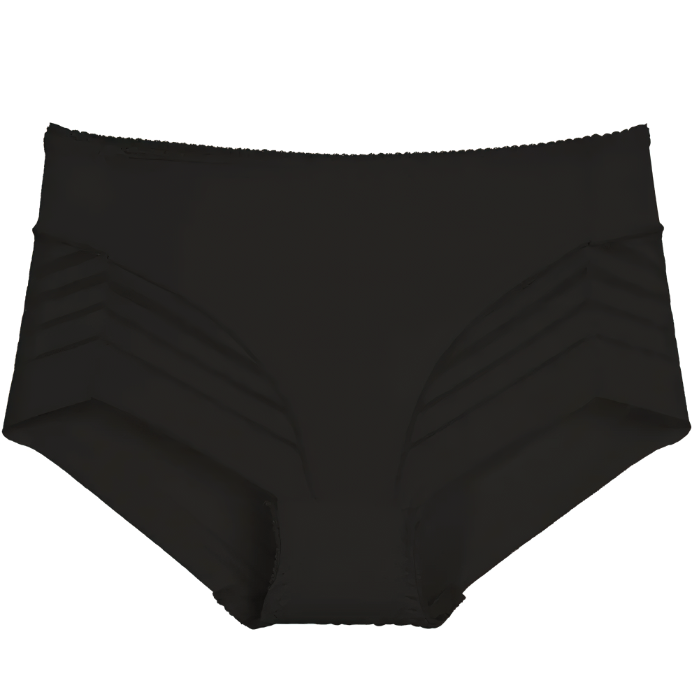 Women's sheer stripe high-waist panties in black with breathable seamless mesh for a sleek silhouette.