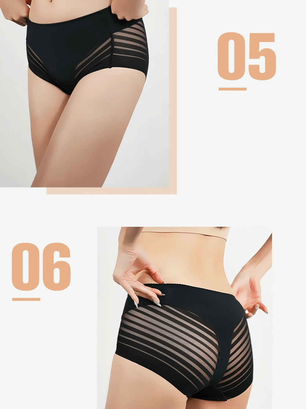 Women's sheer stripe high-waist panties SF2512 with seamless mesh and breathable fabric, featuring a modern sheer panel design.