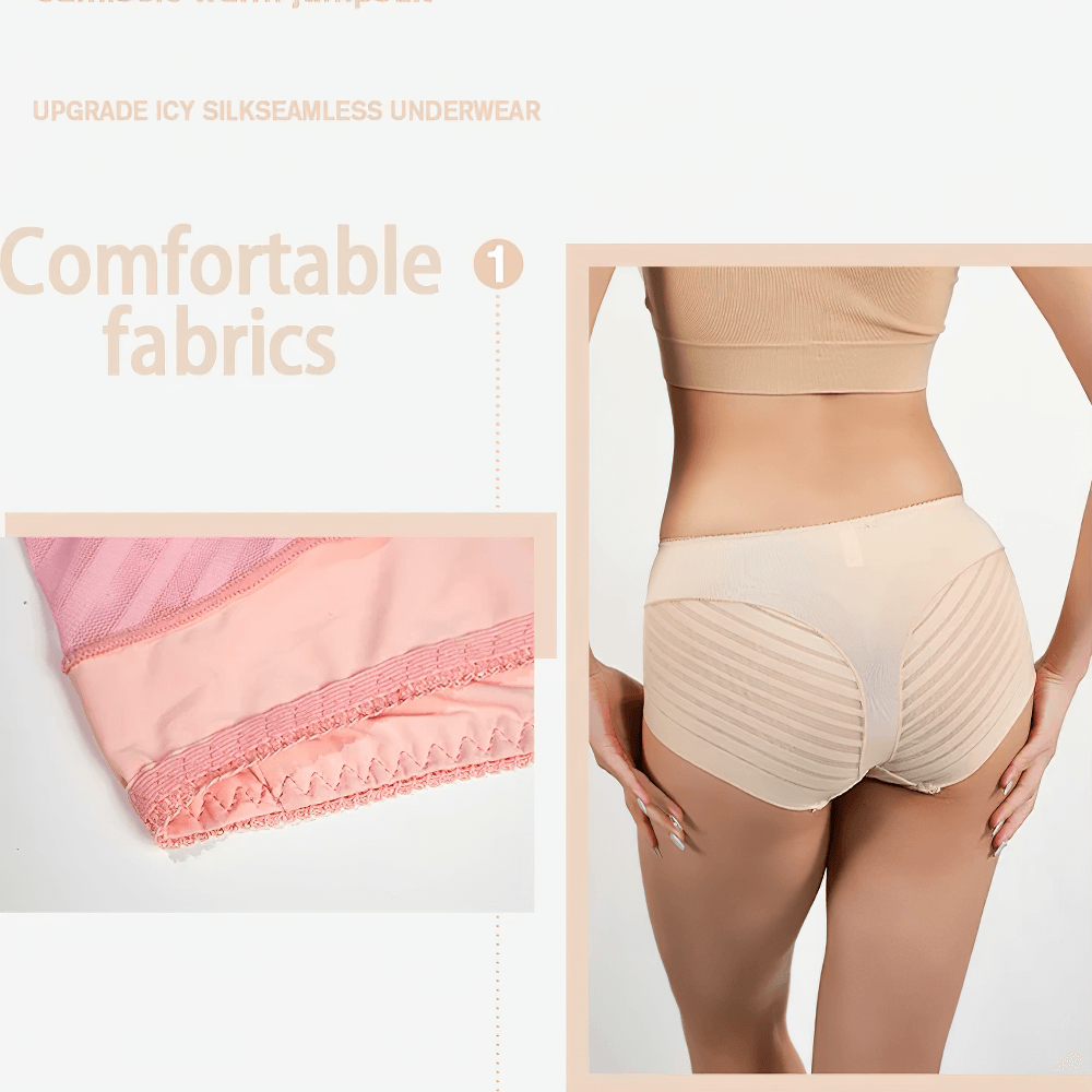 Luxurious sheer stripe high-waist panties with breathable mesh, offering seamless fit and comfort for everyday or special occasions.