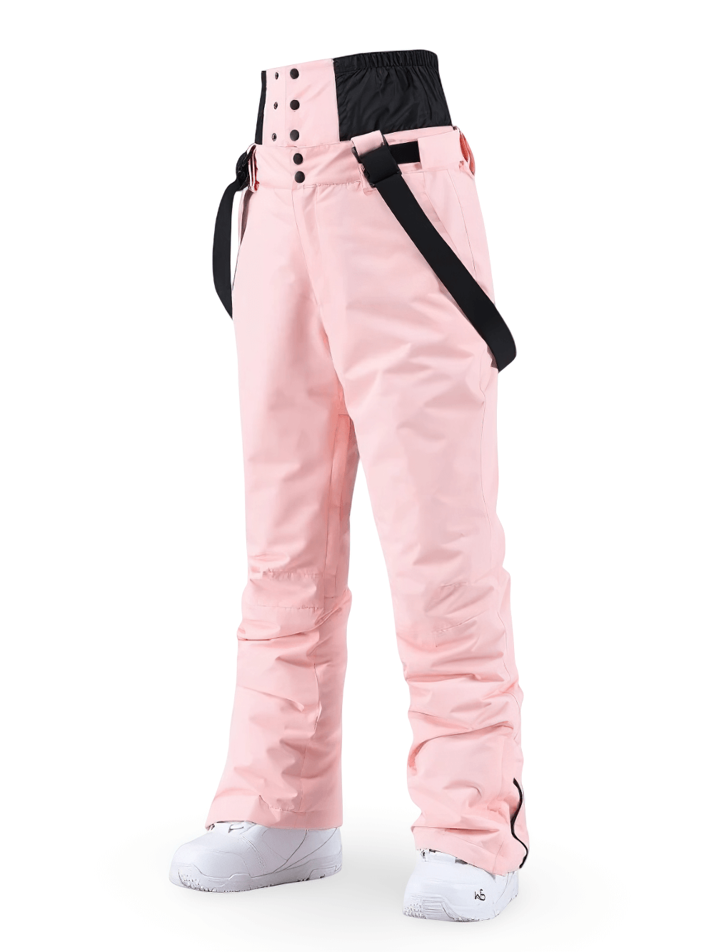 Women's Snowboard Pants with Waist Guard Straps - SF4263 in pink with high waistband and snow gaiters, ideal for winter sports.