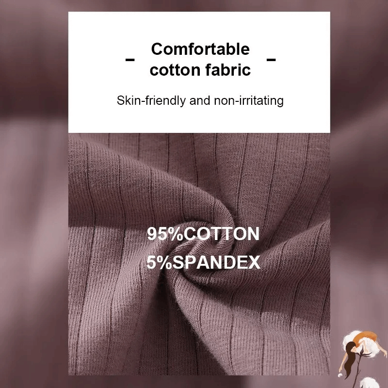 Close-up of soft cotton-spandex fabric with 95% cotton and 5% spandex blend, labeled as comfortable, skin-friendly, and non-irritating.