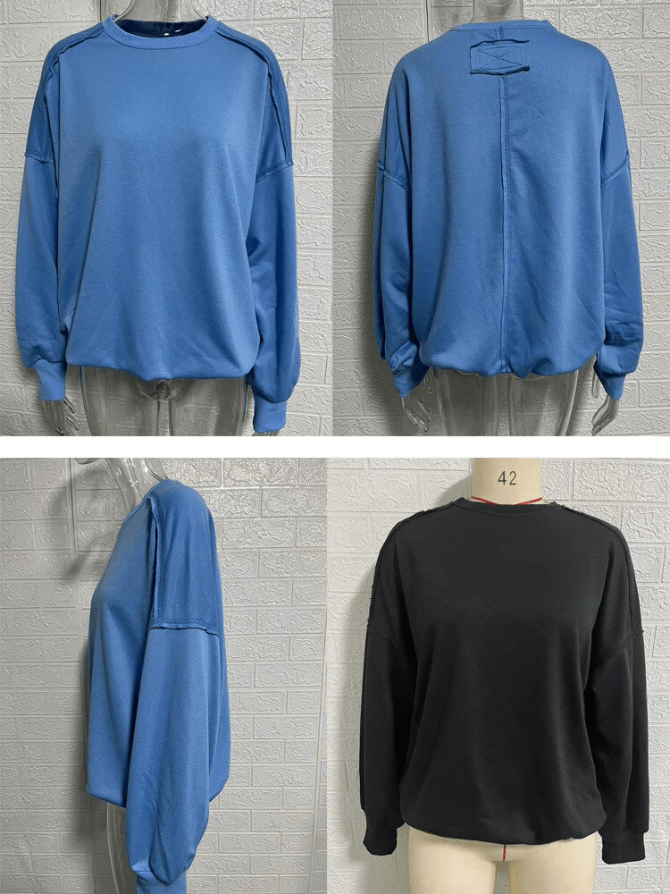 Women's Solid Color Loose Sweatshirt With Long Sleeves - SF1551