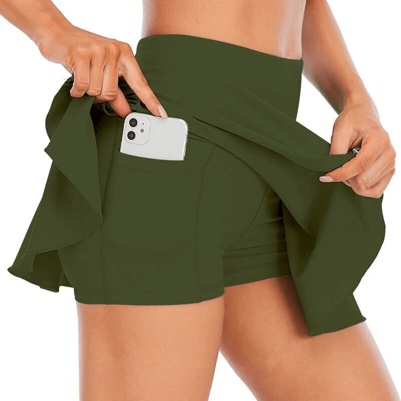 Women's high waist skirt-shorts with pocket, ideal for tennis, featuring durable, breathable fabric and moisture-wicking comfort.