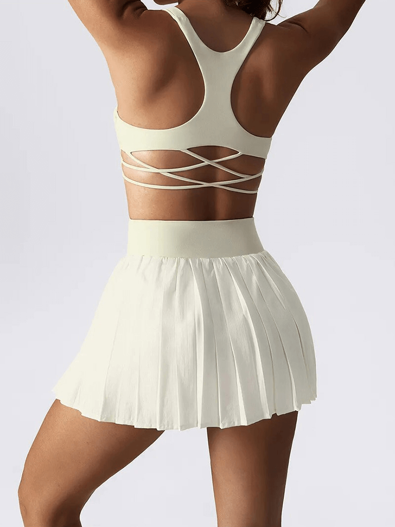 Women's Solid Sports Set of Sexy Bra and Pleated Skirt - SF1646