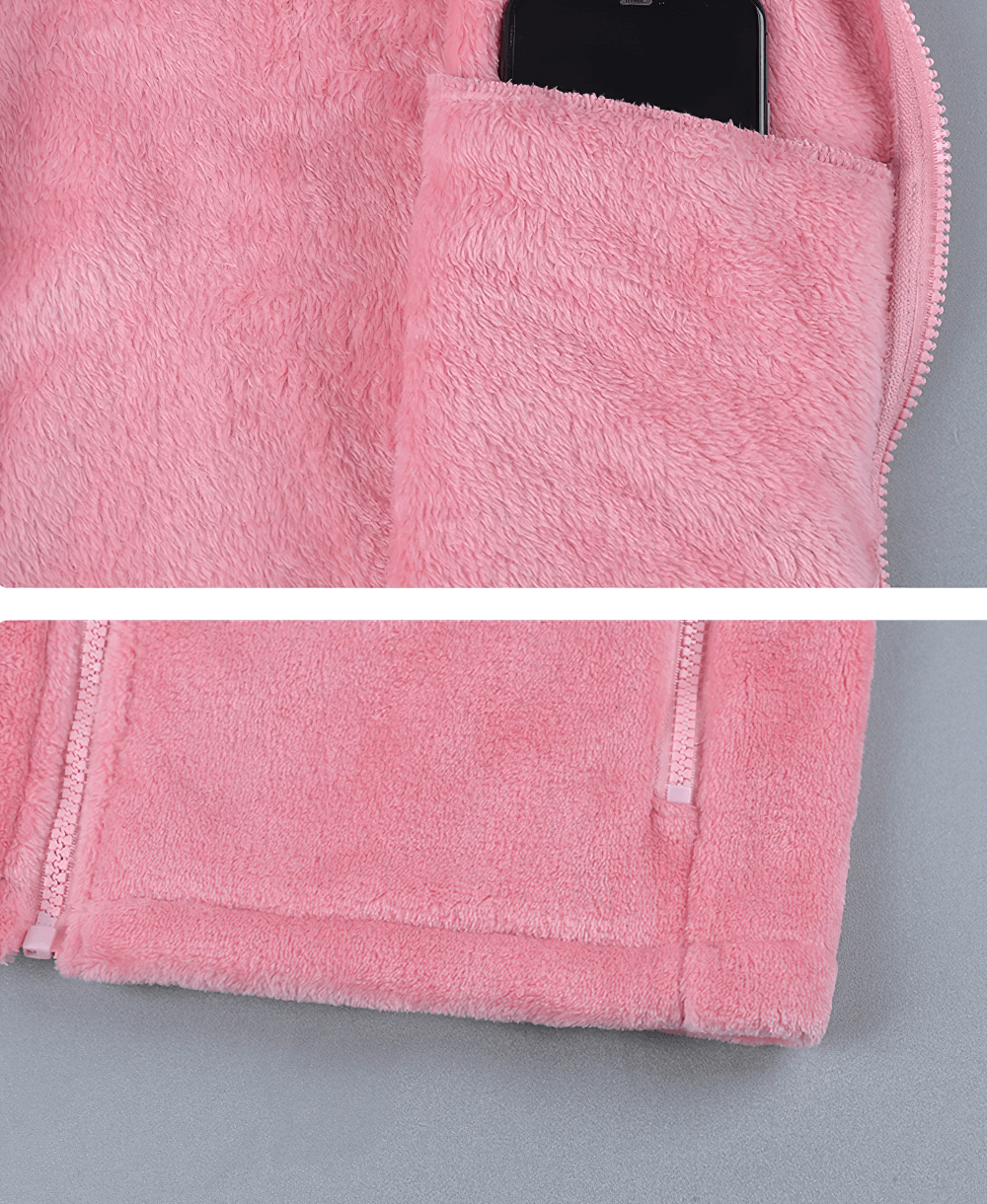 Close-up of the Women's Sports Hooded Fleece Jacket for Outdoor - SF4104 in pink, showcasing its warm, cozy fleece fabric and pocket detail.