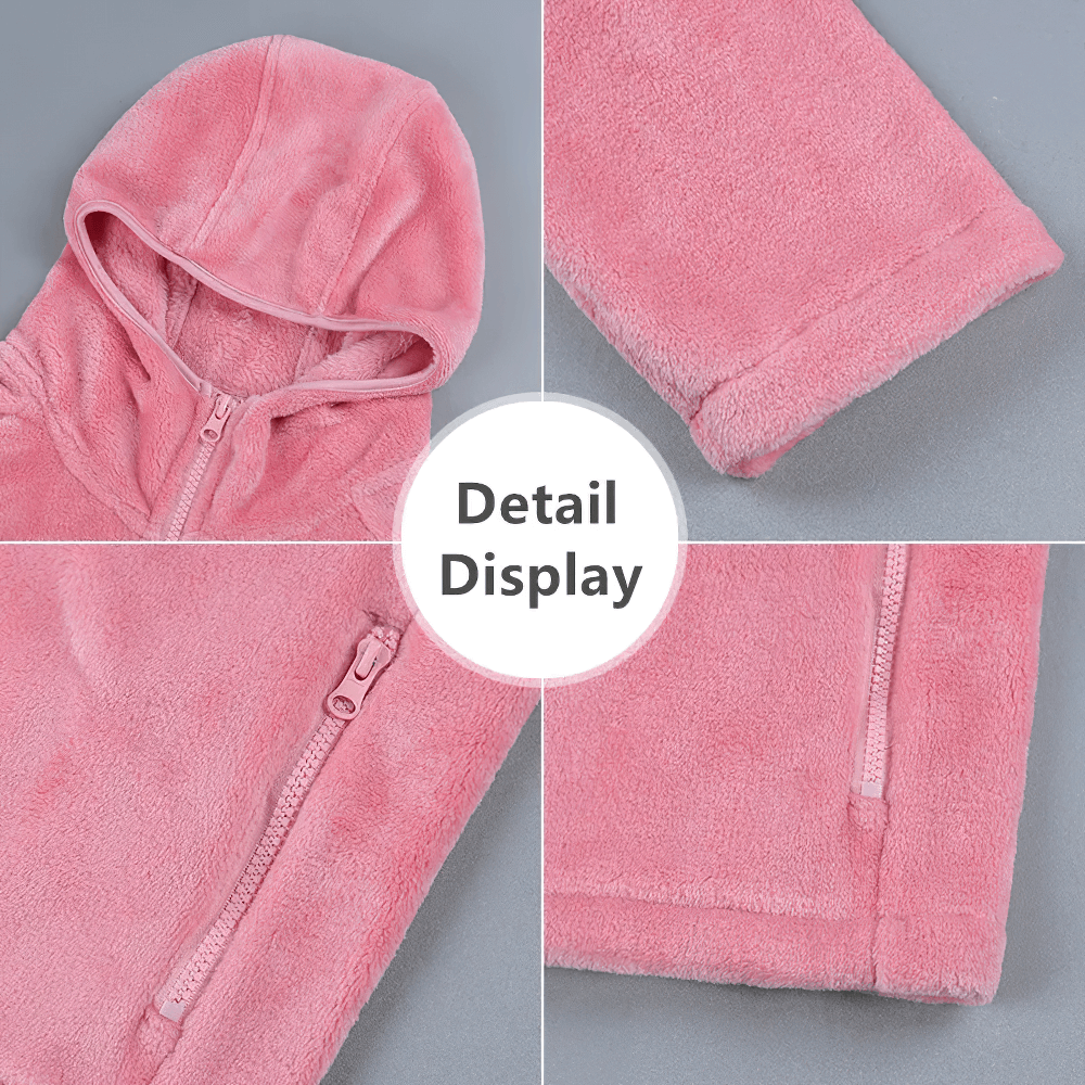 Close-up details of Women's Sports Hooded Fleece Jacket for Outdoor - SF4104 in pink, showcasing hood, sleeve, and zipper.