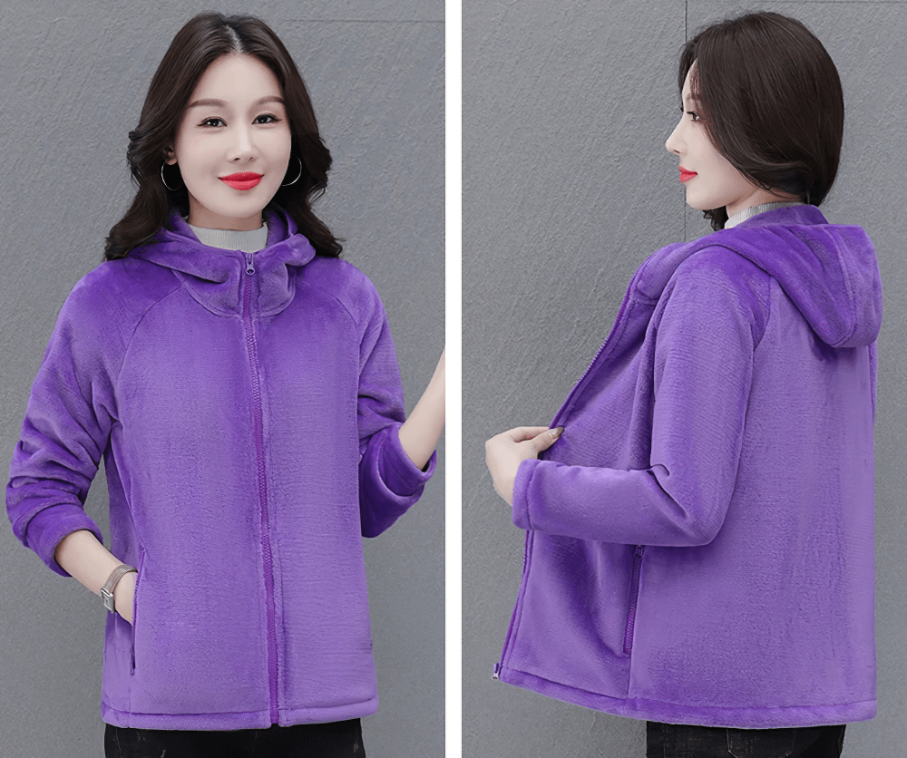 Women's Sports Hooded Fleece Jacket for Outdoor - SF4104 in vibrant purple, showcasing the cozy design perfect for winter activities.