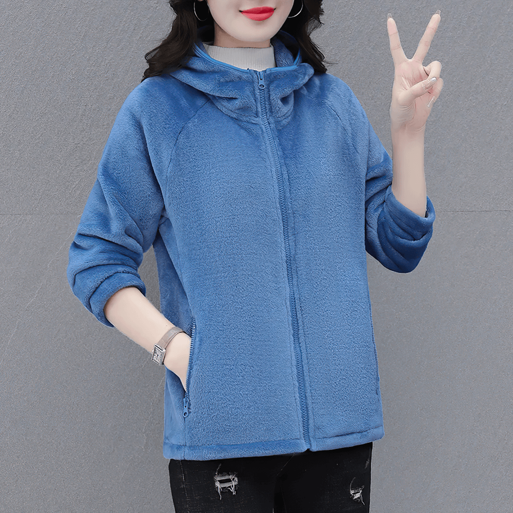 Women's Sports Hooded Fleece Jacket for Outdoor - SF4104 in blue featuring a cozy design ideal for winter activities.