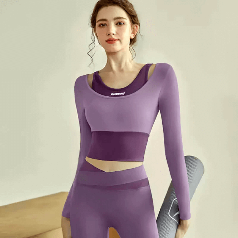 Women's sports long sleeves crop top in purple, ideal for fitness training, featuring a stylish and breathable design.