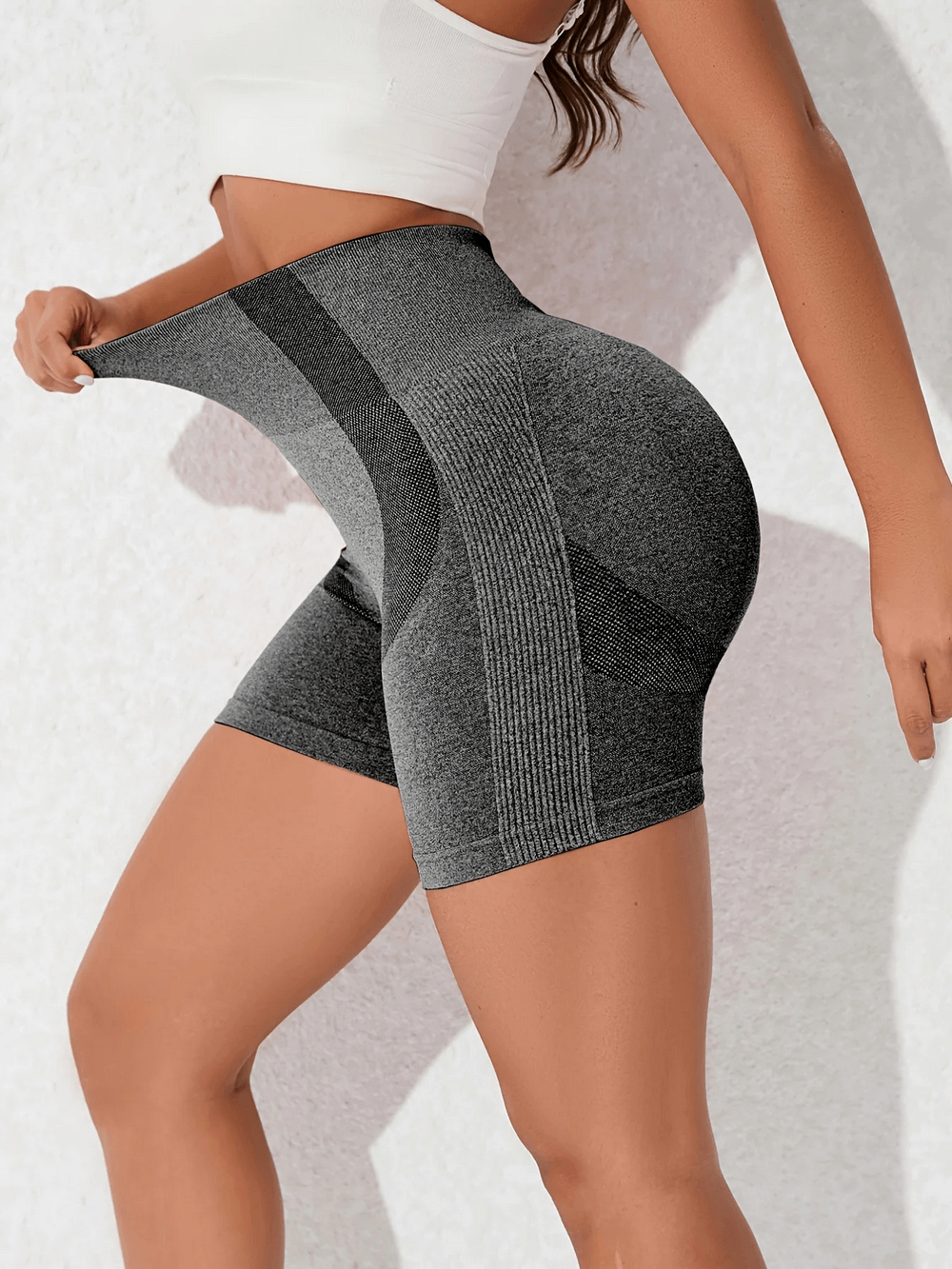 Model wearing Women's Sports Shorts for Fitness and Butt Lift - SF4151, showcasing a seamless high-waisted design for yoga and workouts.