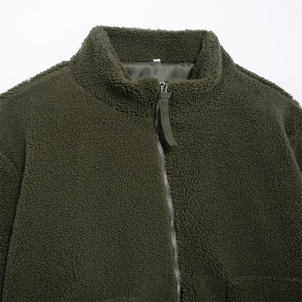 Women's Sports Solid Color Fleece Jacket - SF4093 with turtleneck and zipper