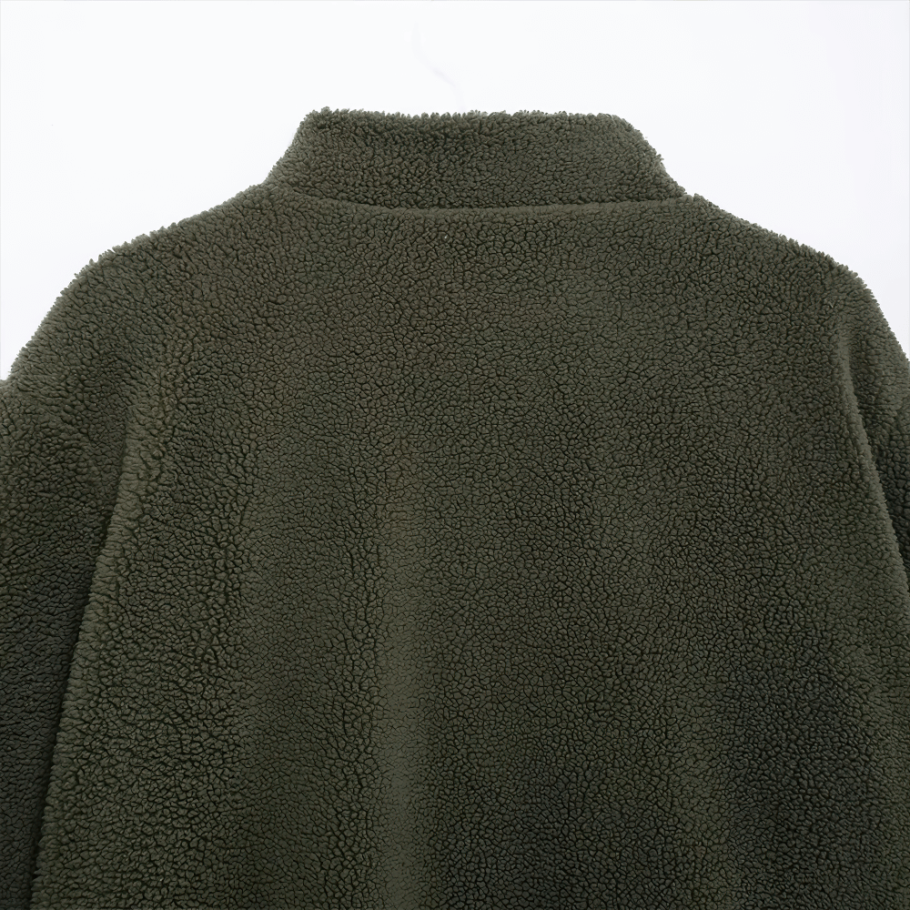 Back view of Women's Sports Solid Color Fleece Jacket - SF4093 in soft polyester fabric with turtleneck design, perfect for outdoor activities.