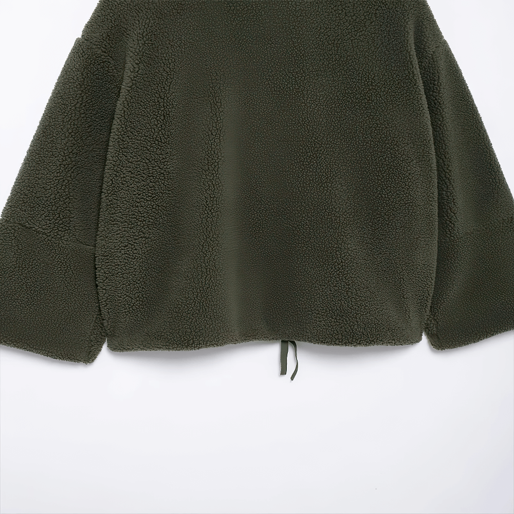 Back view of Women's Sports Solid Color Fleece Jacket - SF4093 in dark green, showcasing a cozy and stylish design for outdoor activities.