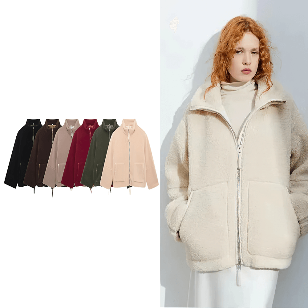 Women's Sports Solid Color Fleece Jacket - SF4093 in various colors worn by a model, perfect for casual and running activities.