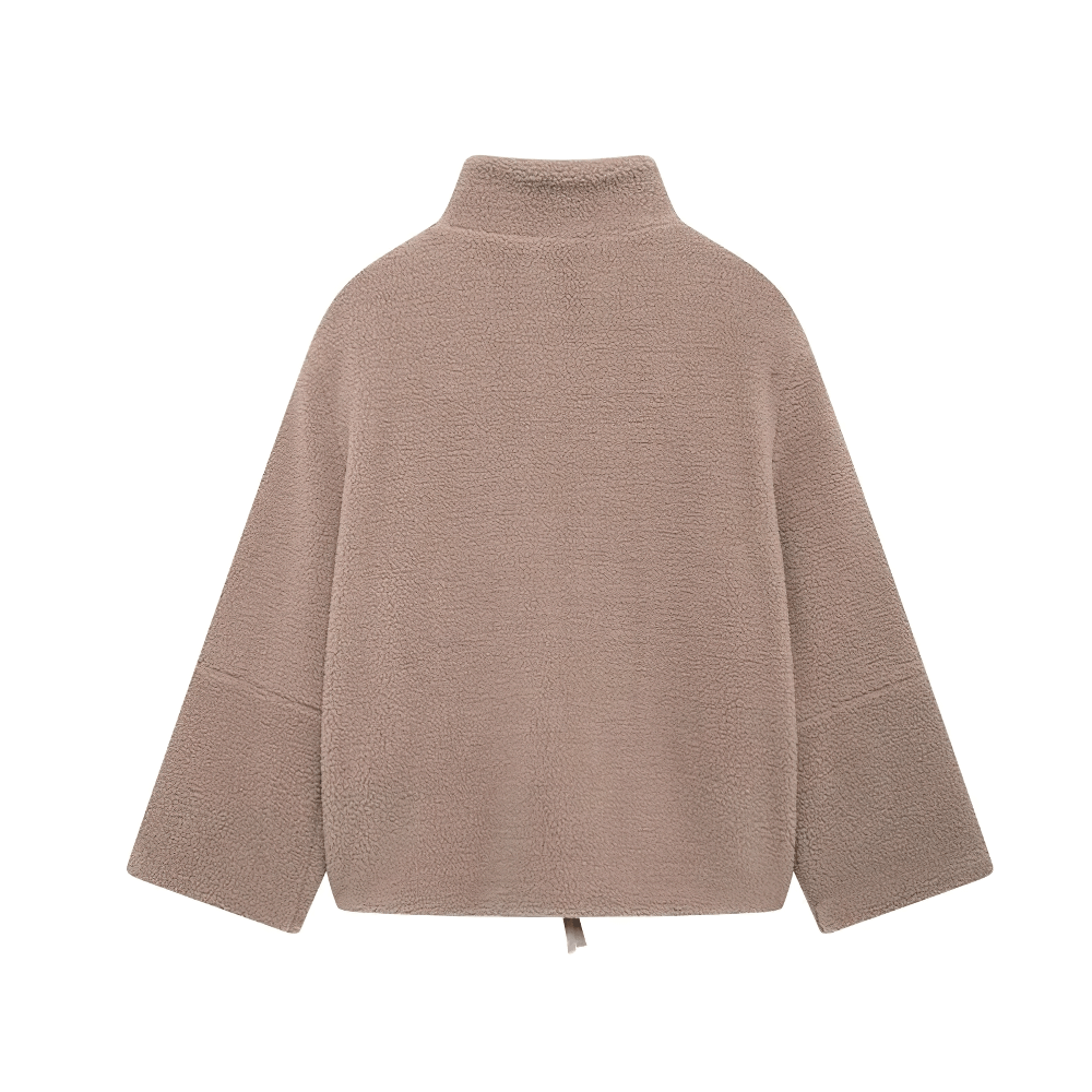 Back view of Women's Sports Solid Color Fleece Jacket - SF4093 in soft polyester with turtleneck and full-length sleeves.