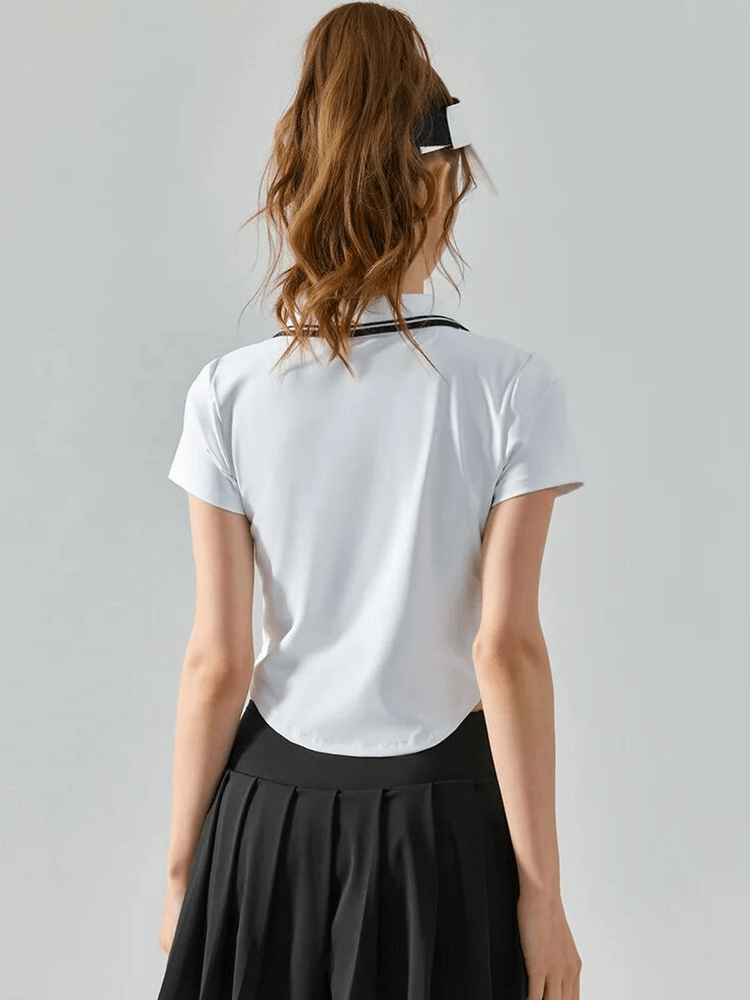 Women's Sports T-shirt with Short Sleeves and Half-Zip - SF1641