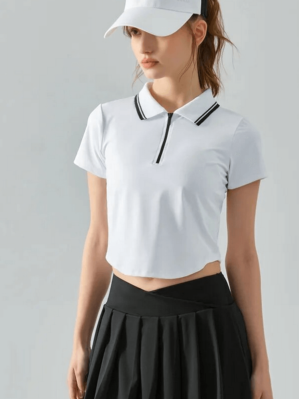 Damen-Sport-T-Shirt mit kurzen Ärmeln und halbem Reißverschluss – SF1641 