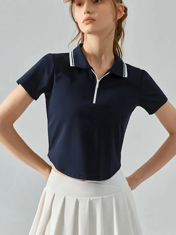 Damen-Sport-T-Shirt mit kurzen Ärmeln und halbem Reißverschluss – SF1641 