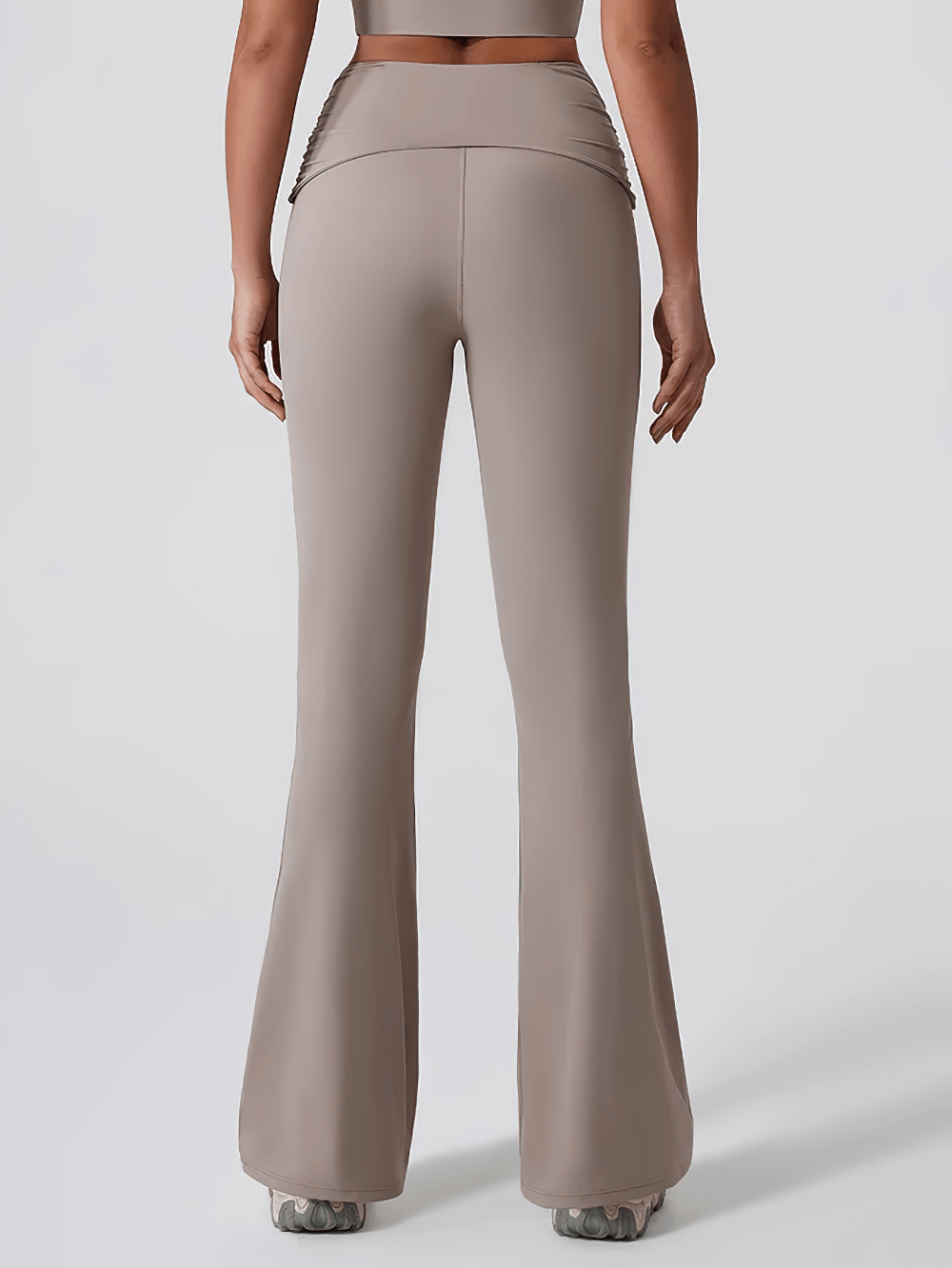 Alt Tag: Women's Sporty Cross Waist Flare Yoga Pants - SF4473 back view, high-waist crossover waistband full-length flared leg yoga pants