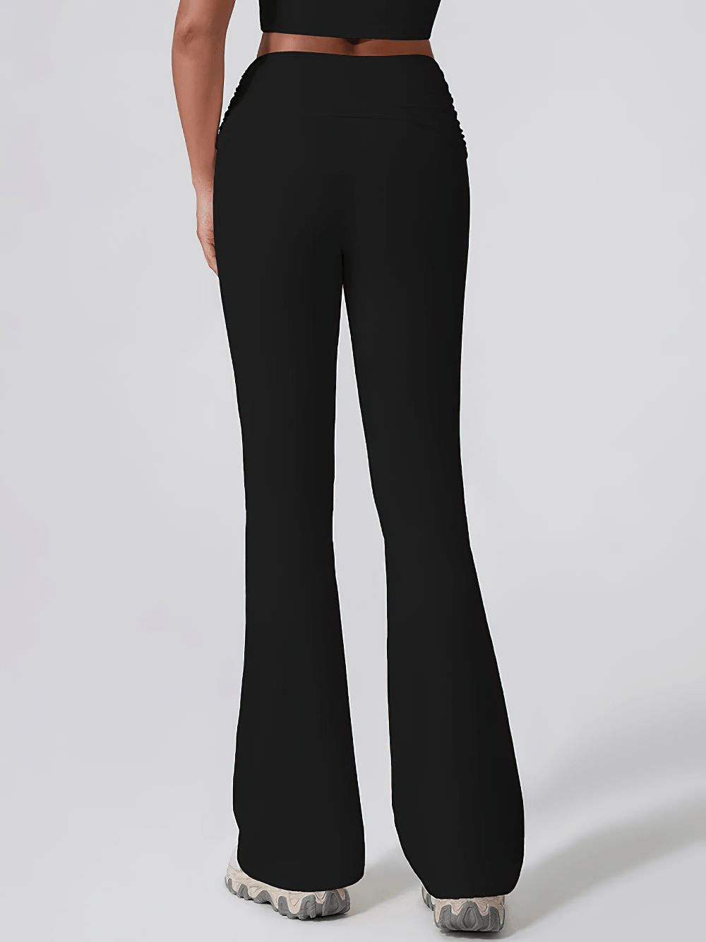 Alt Tag: Women's Sporty Cross Waist Flare Yoga Pants - SF4473 black high-waist crossover flare leggings, full-length sporty fit